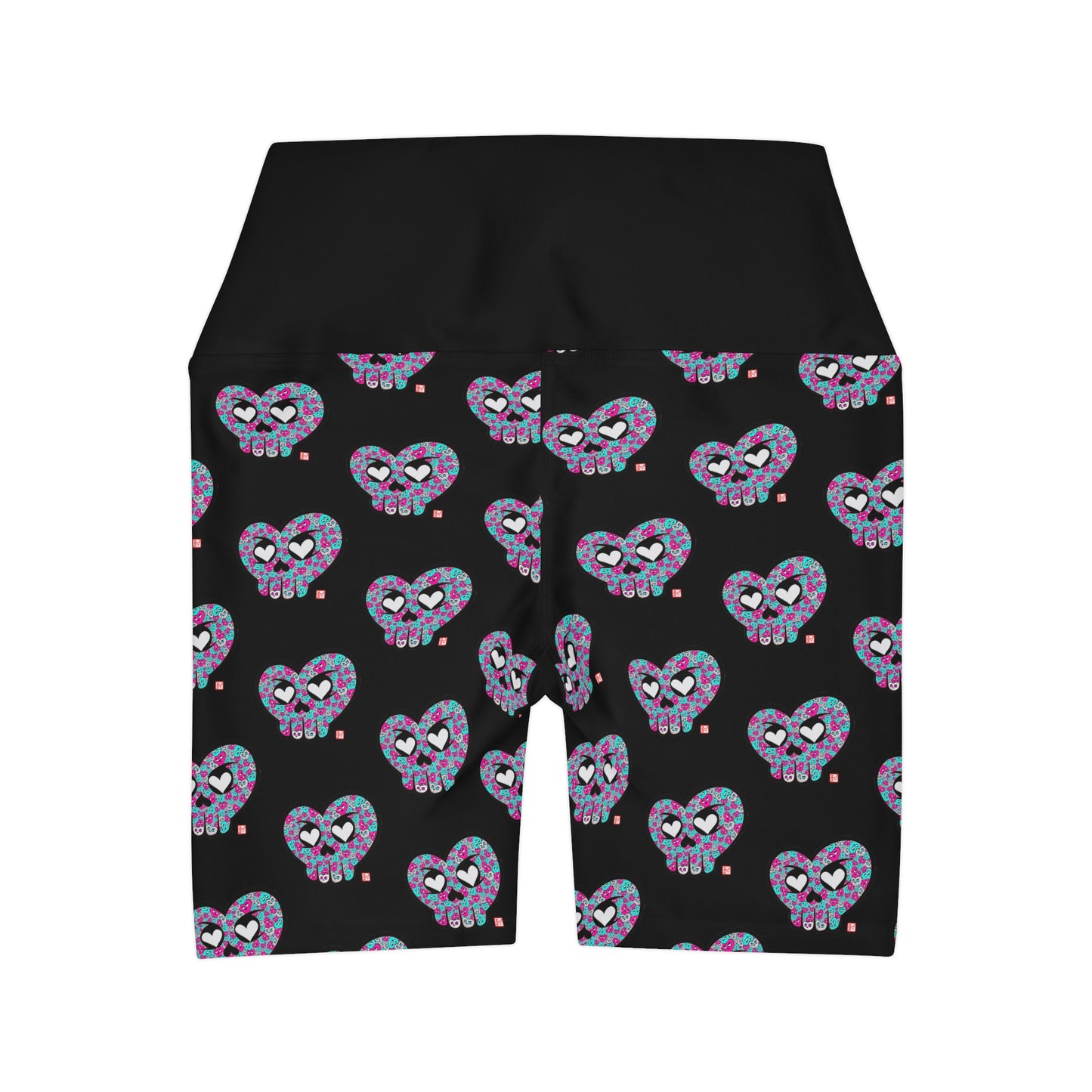 “HeartSkulls #3” High Waisted Yoga Shorts