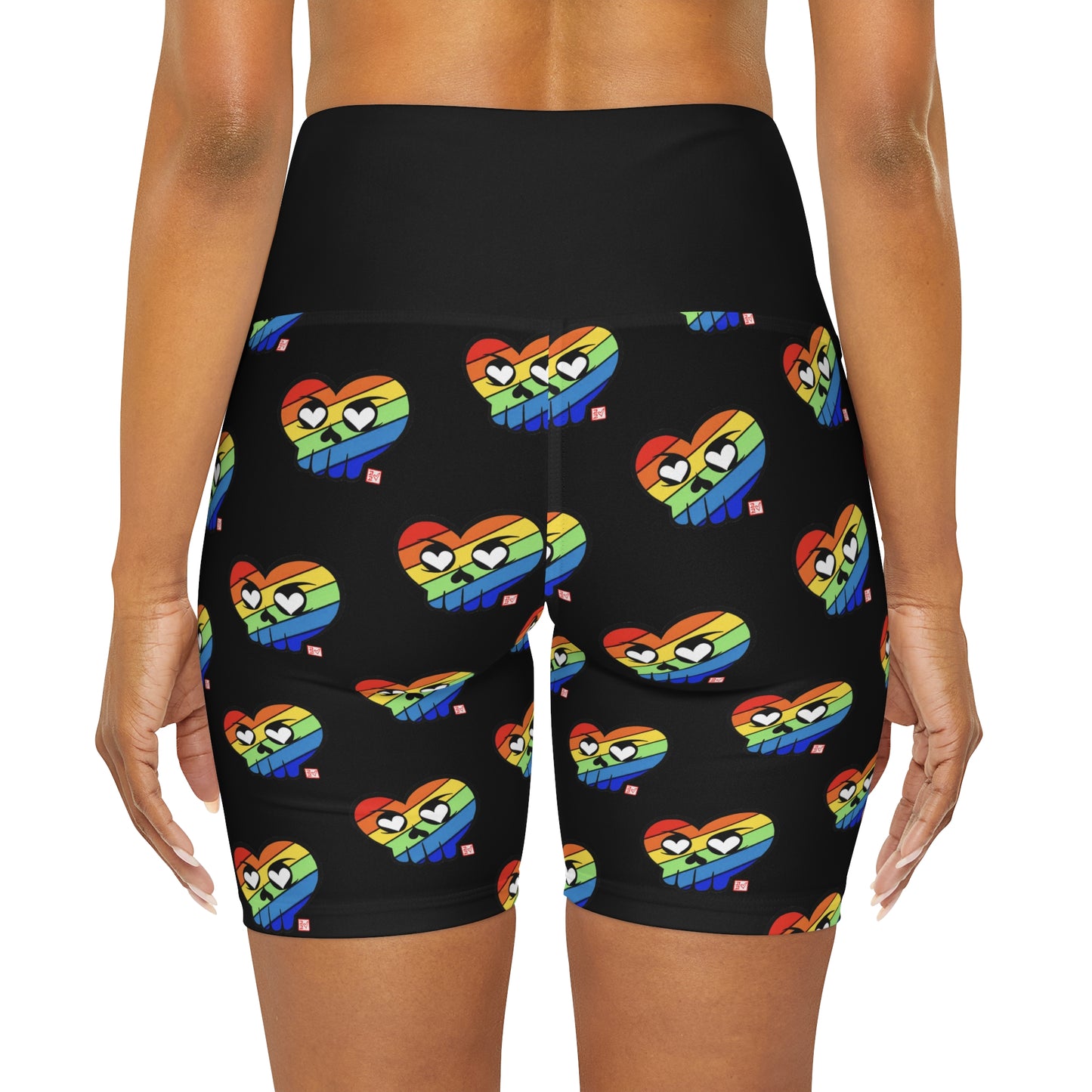 “Rainbow HeartSkulls™️” High Waisted Yoga Shorts