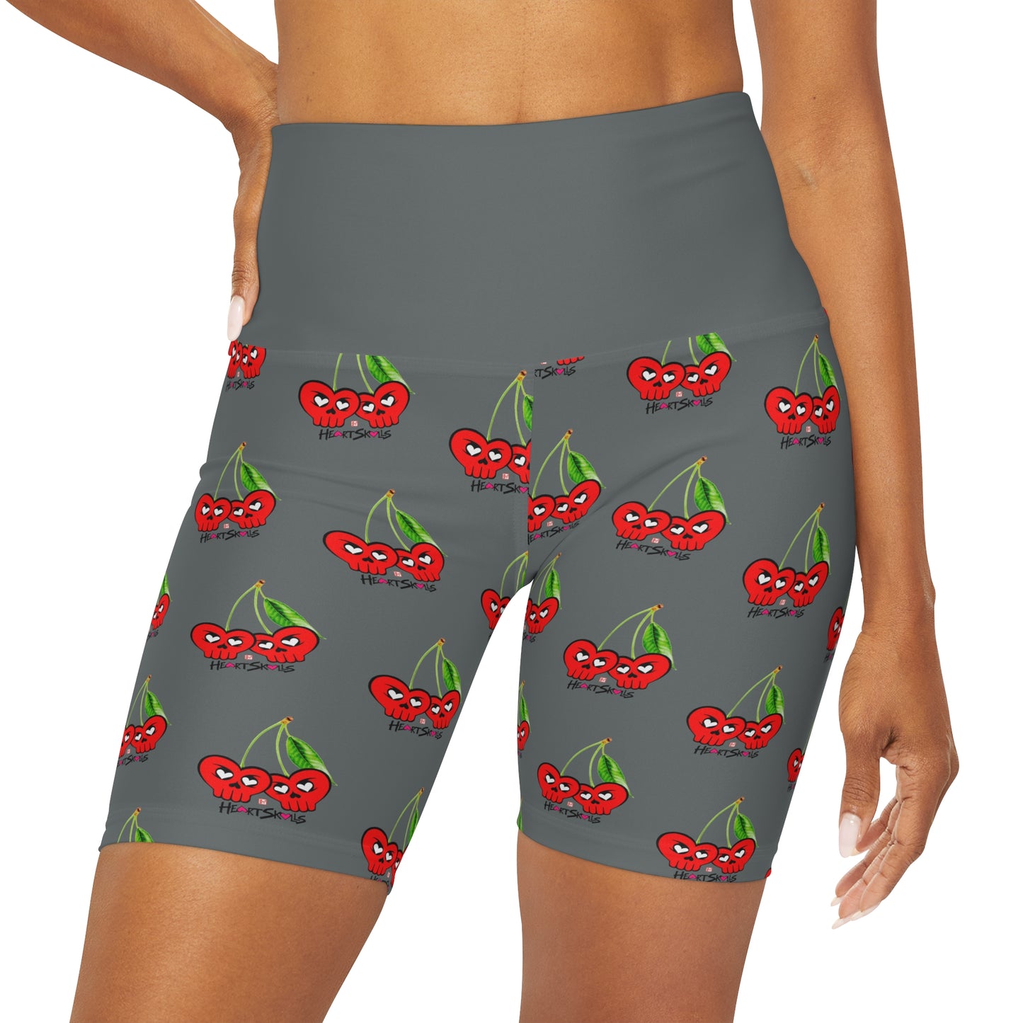 “HeartSkulls™️ Cherries” High Waisted Yoga Shorts