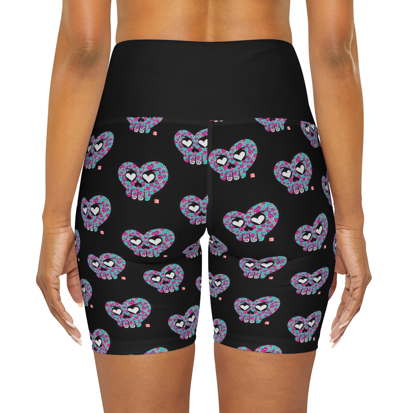 “HeartSkulls #3” High Waisted Yoga Shorts