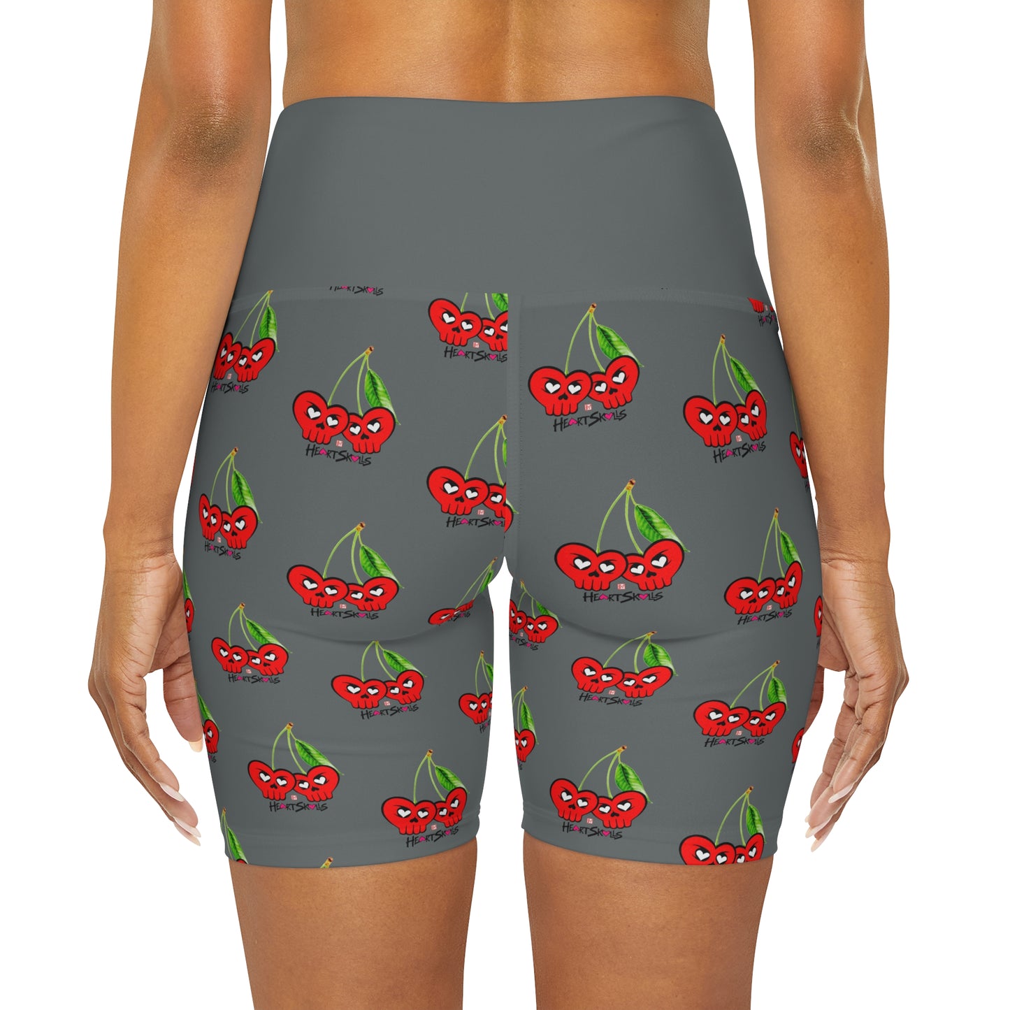 “HeartSkulls™️ Cherries” High Waisted Yoga Shorts