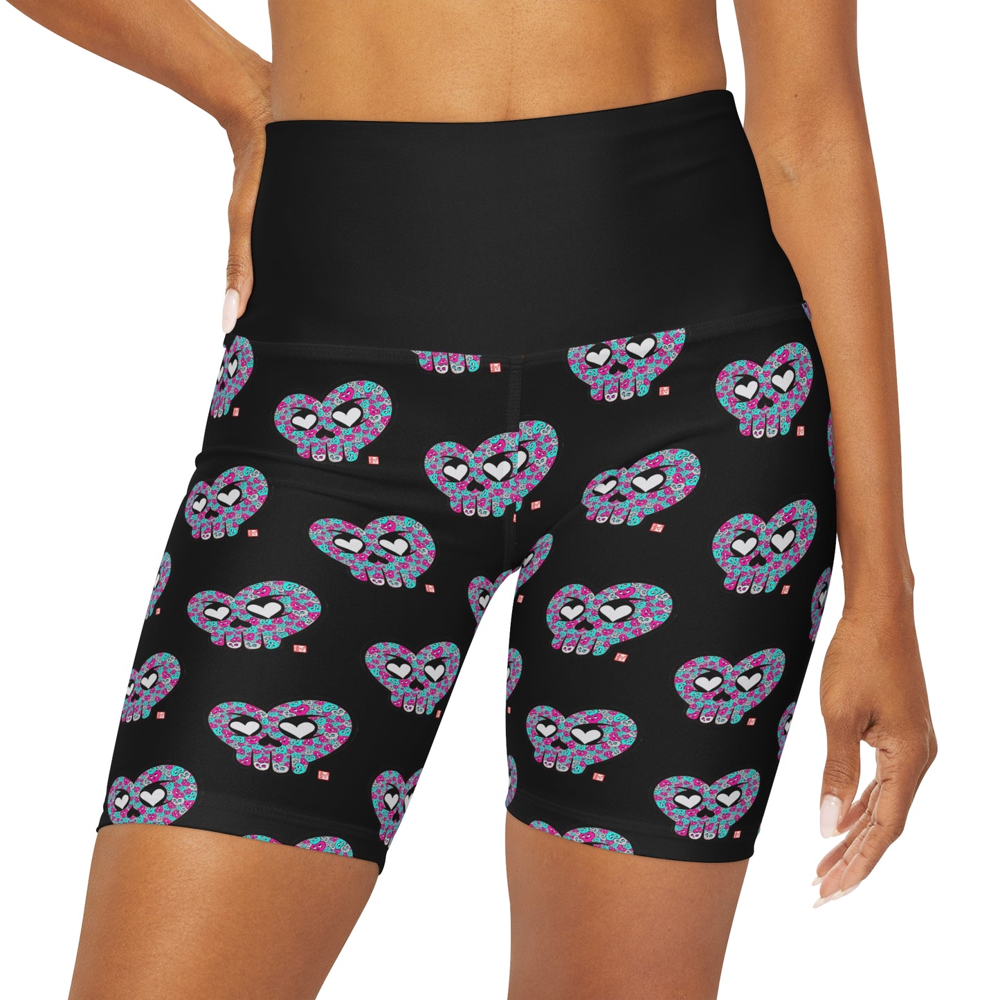 “HeartSkulls #3” High Waisted Yoga Shorts