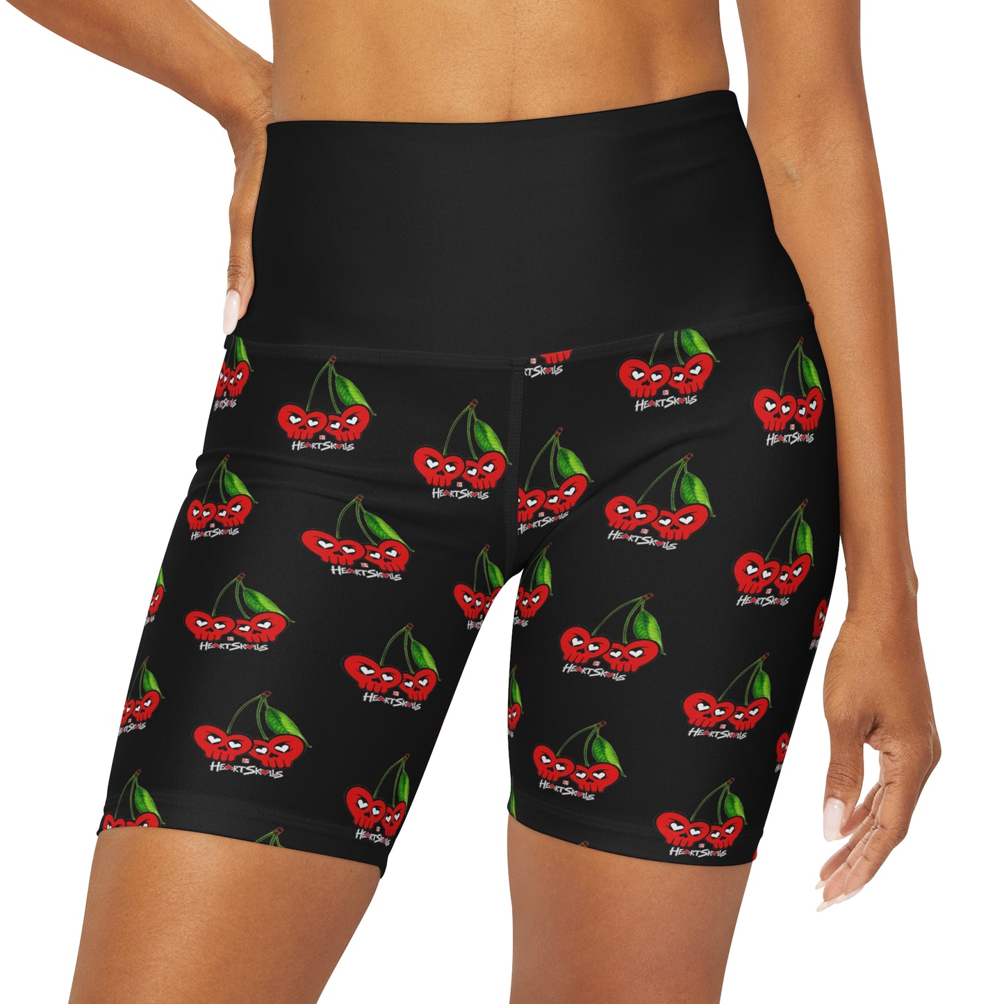 “HeartSkulls™️ Cherries” High Waisted Yoga Shorts