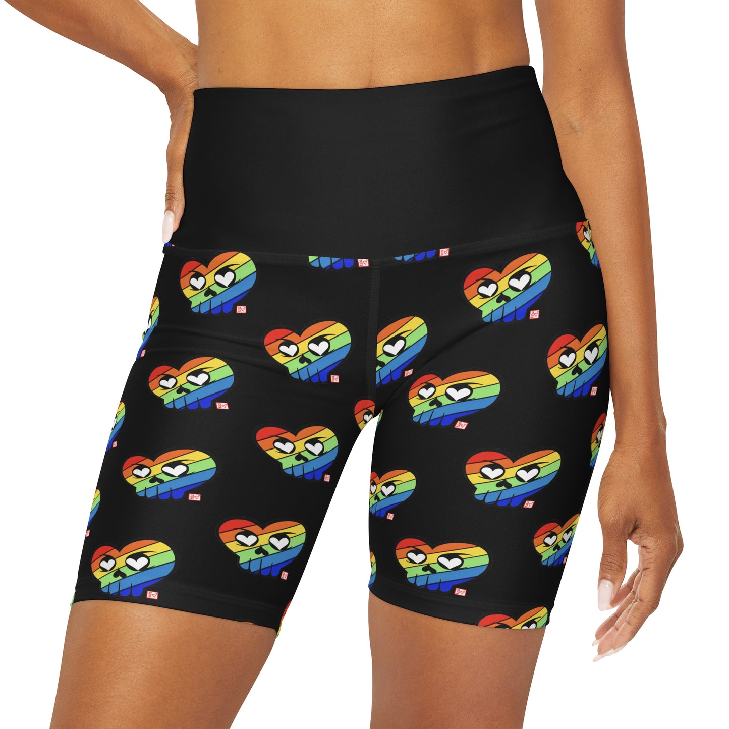 “Rainbow HeartSkulls™️” High Waisted Yoga Shorts