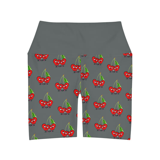 “HeartSkulls™️ Cherries” High Waisted Yoga Shorts