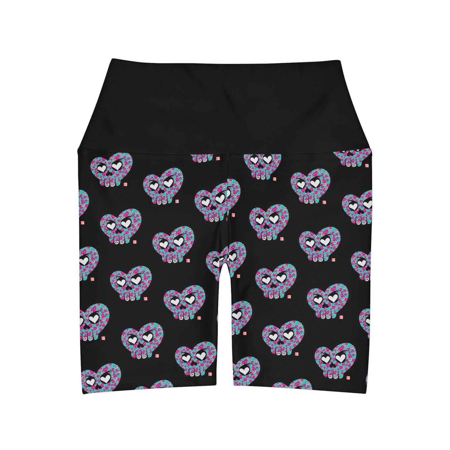 “HeartSkulls #3” High Waisted Yoga Shorts