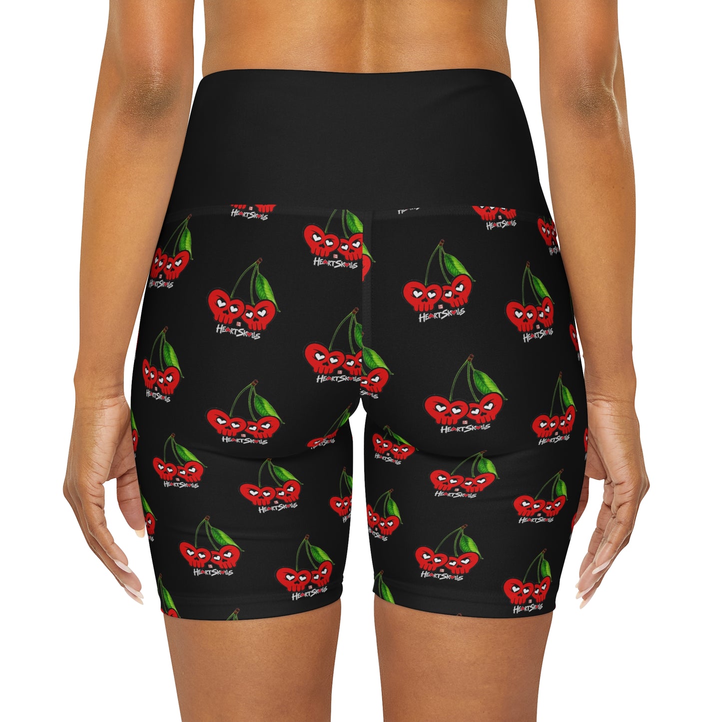 “HeartSkulls™️ Cherries” High Waisted Yoga Shorts