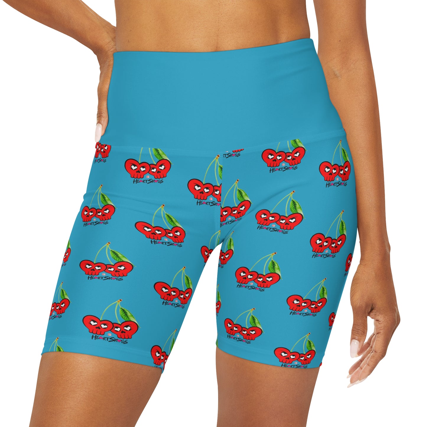 “HeartSkulls™️ Cherries” High Waisted Yoga Shorts